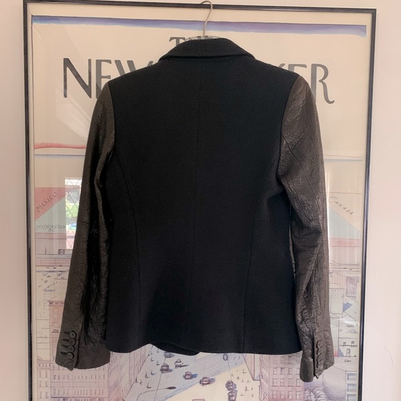Joseph black felted wool blazer with brown leather sleeves size 38 - Picture 3 of 11